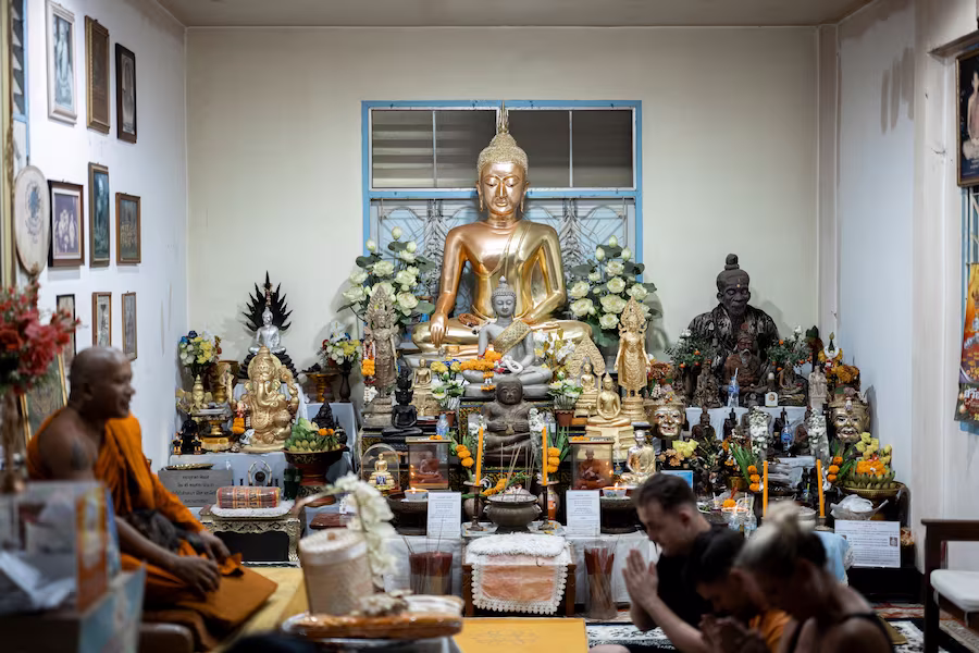 Traditional Thai shrine in sanctuary gardens