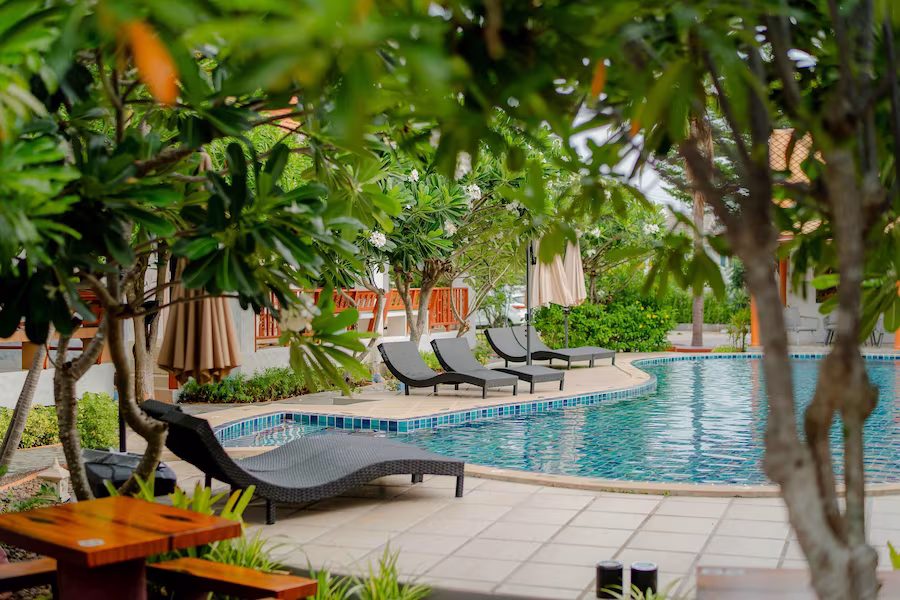Poolside relaxation chairs at The Diamond