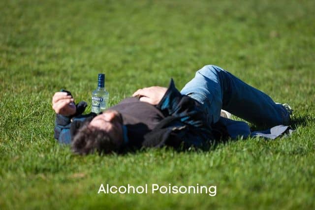 man with bottle of alcohol laying on grass