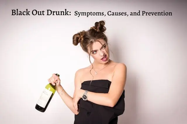 Drunk woman holding bottle of wine.