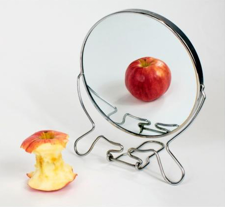 Eaten-apple-in-front-of-a-mirror-seen-as-whole.
