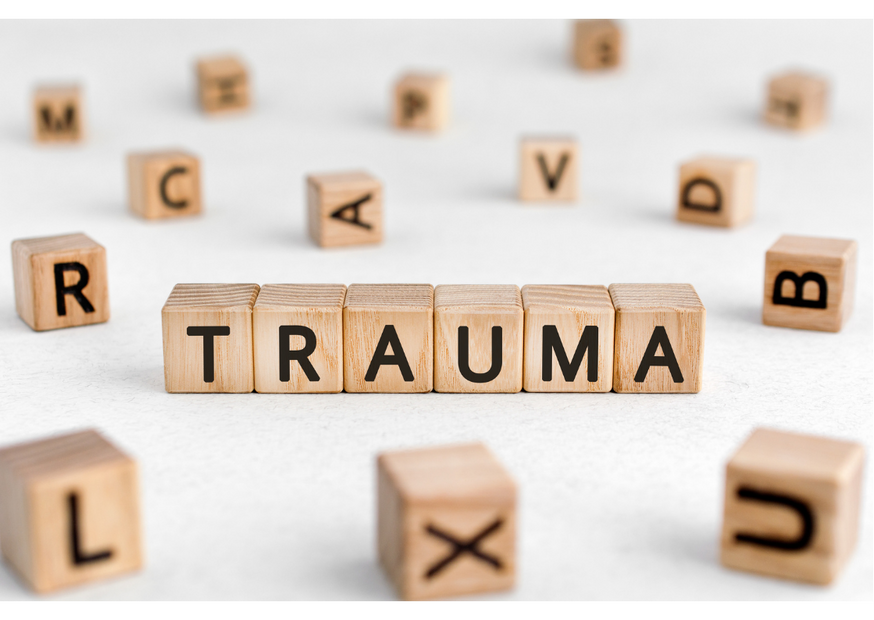 Trauma sign made with wooden cubes