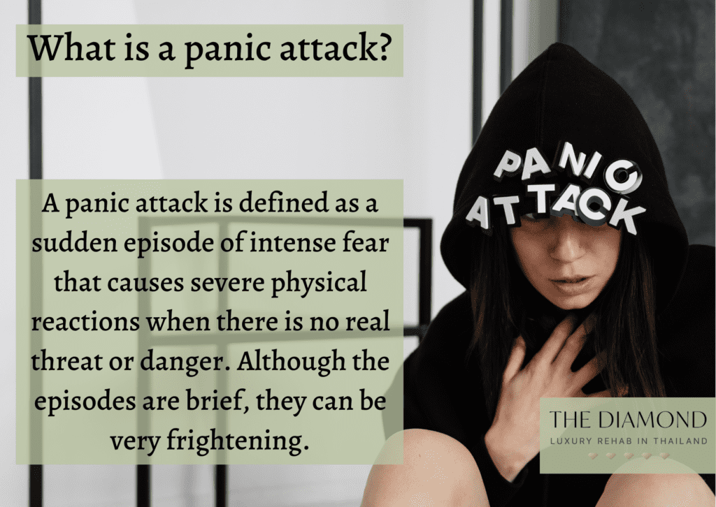 a girl with black hoodie with a print of panic attack