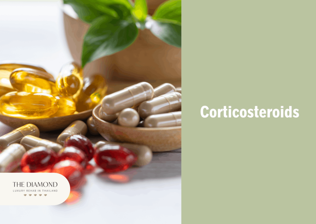 Corticosteroids pills kept on table