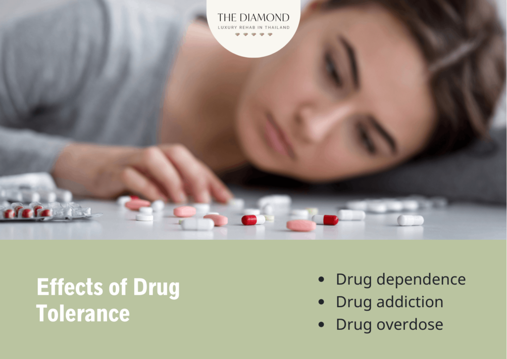 woman looking at different drug pills on table
