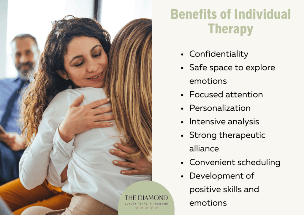 Two woman hugging each other after individual therapy session.