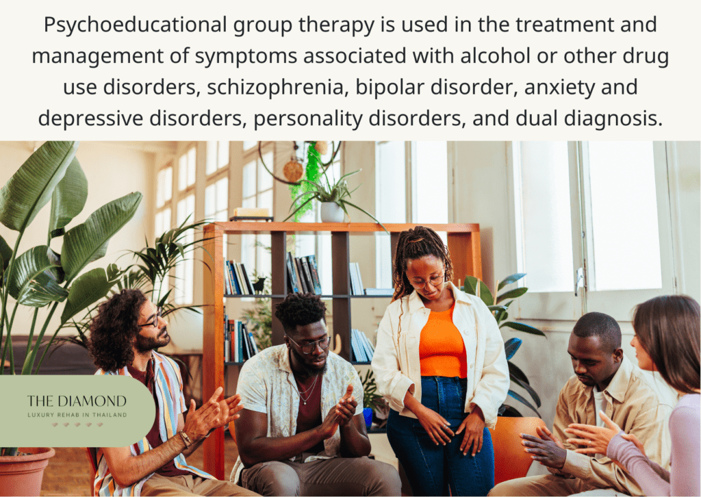 Men and women having Psychoeducational group therapy session