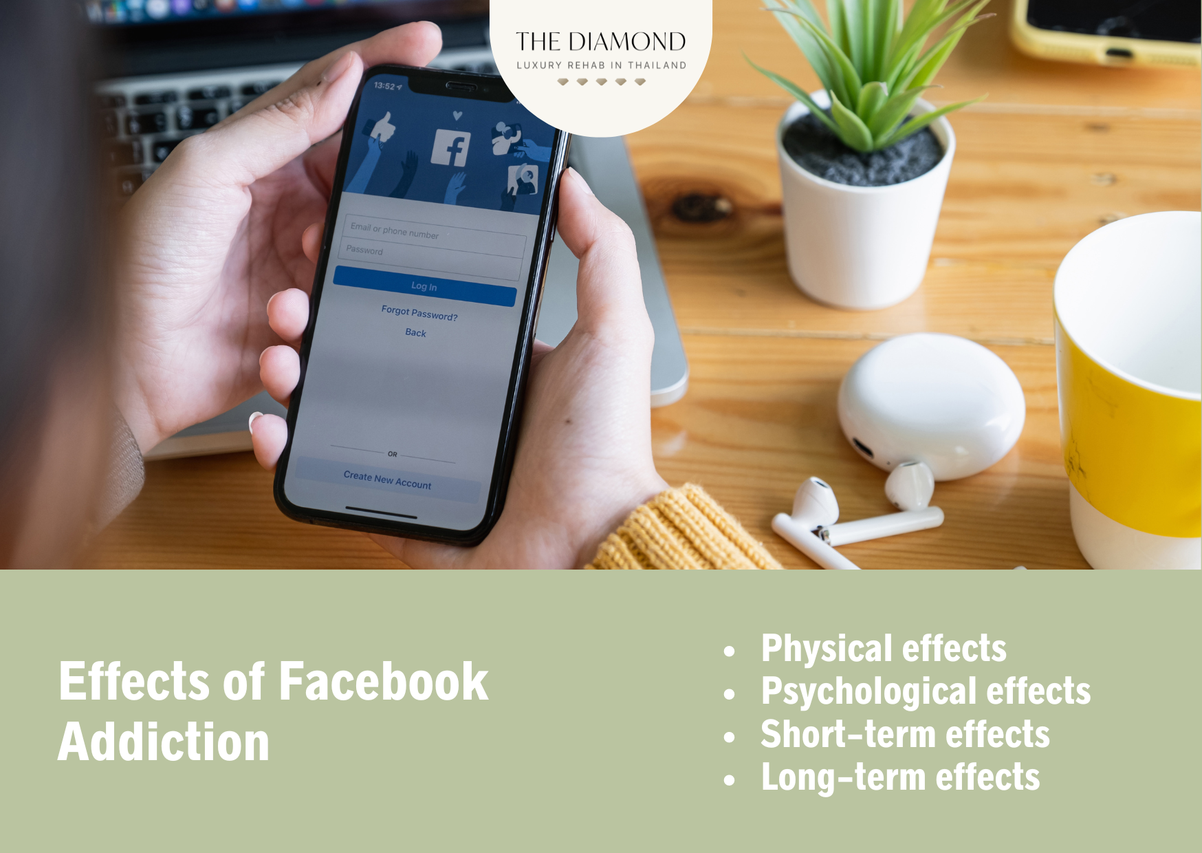 Two hand with mobile phone facebook login page.