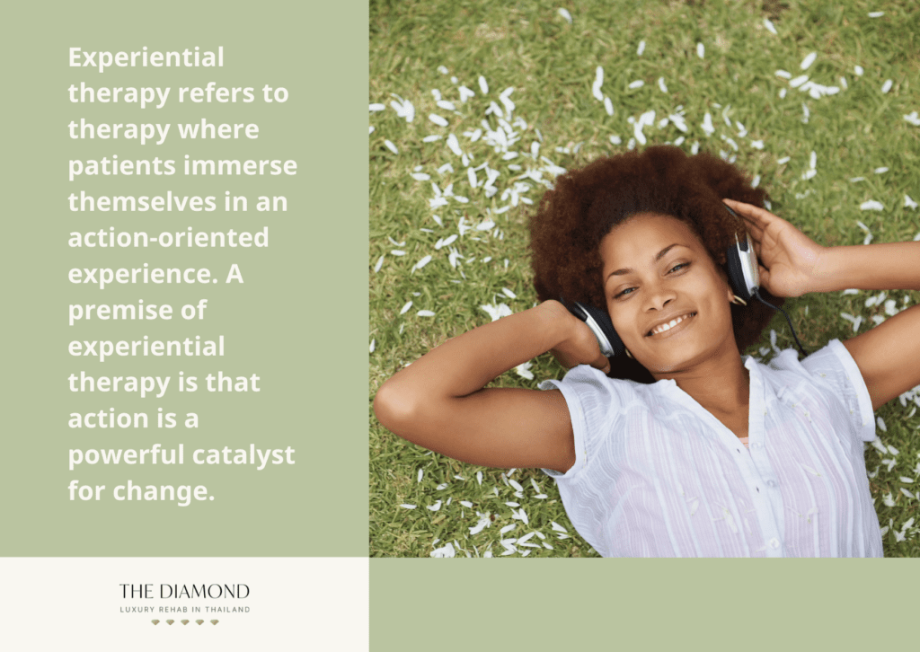 A girl listening music and smiling.