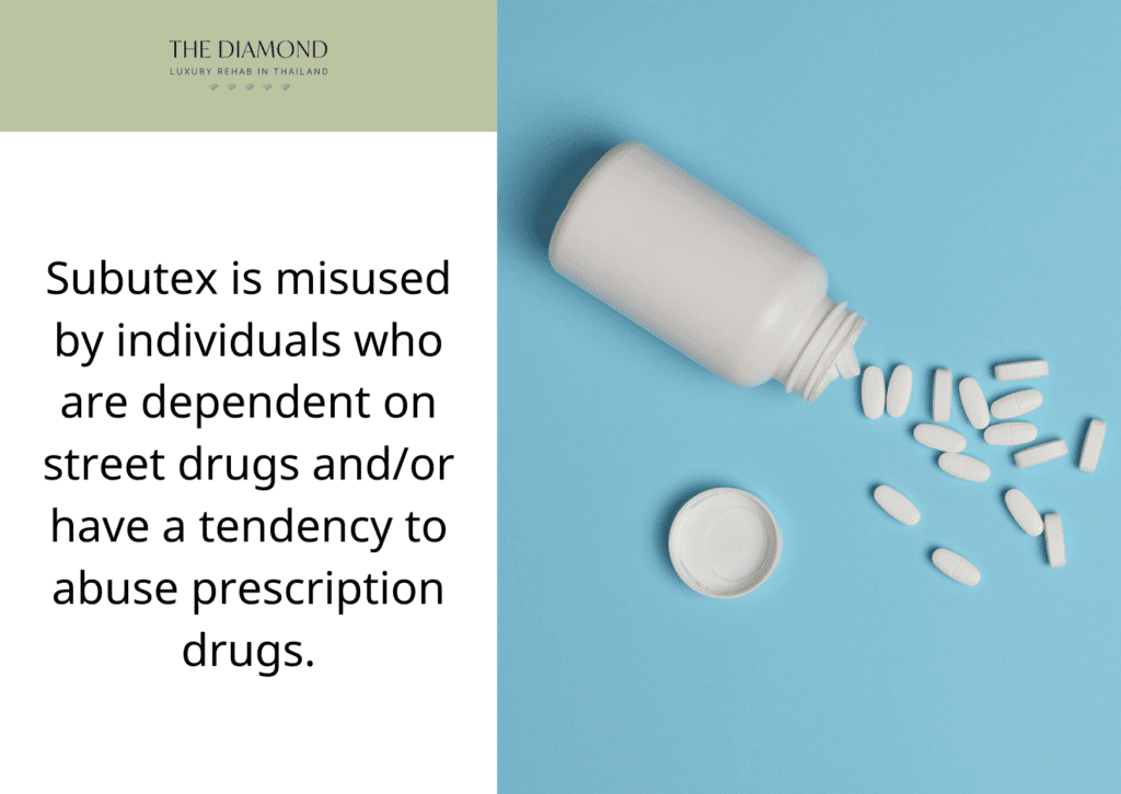 White oval subutex pills outside of the bottle.