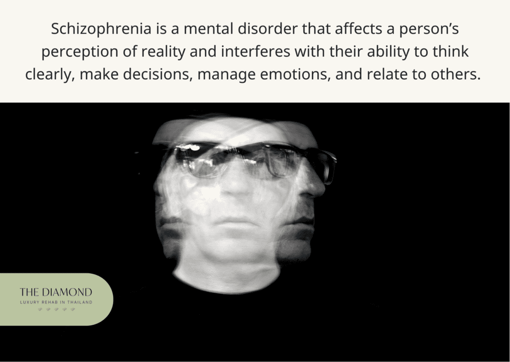 A man in black background with schizophrenia