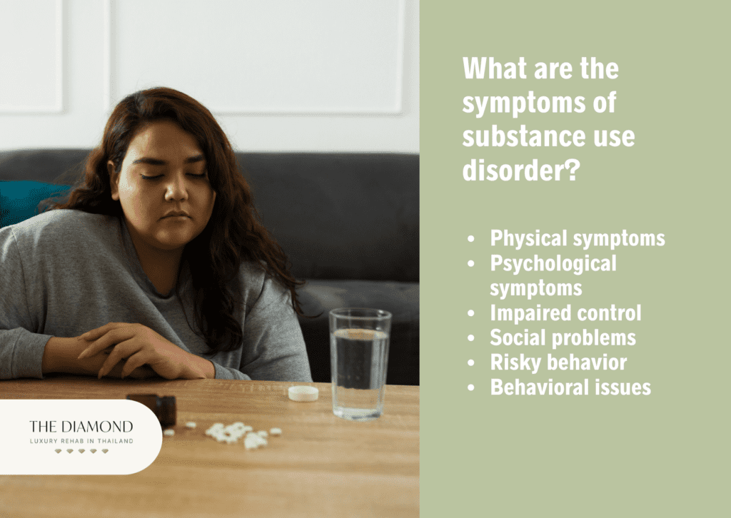 A woman with multiple pills on table.