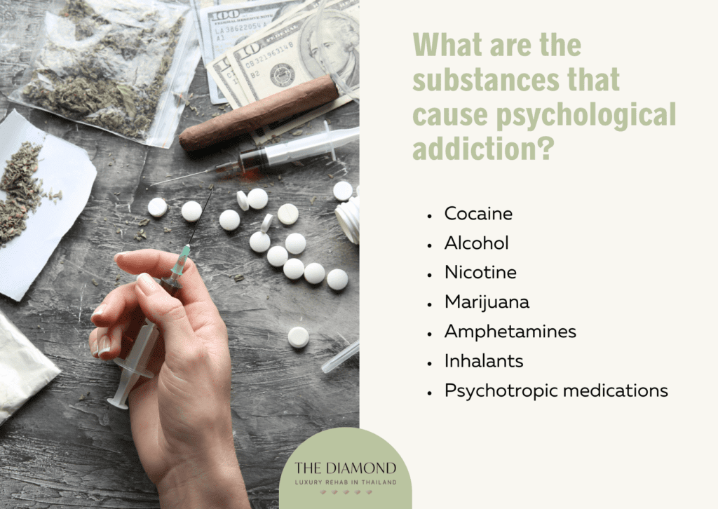 A picture showing substances that cause psychological addiction.