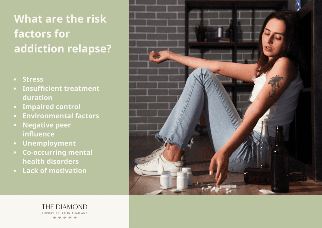 A girl sitting with alcohol and drugs.