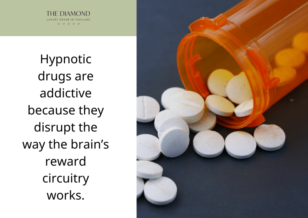 Hypnotic drugs coming out of bottle.