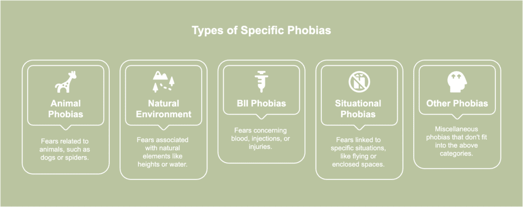 A picture showing types of specific phobias.