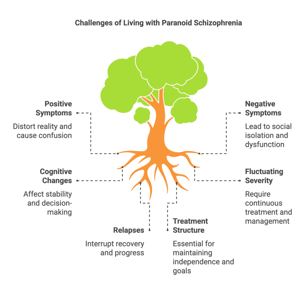 A picture showing paranoid schizophrenia person challenges.