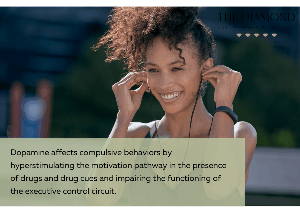 A girl smiling and using headphone.