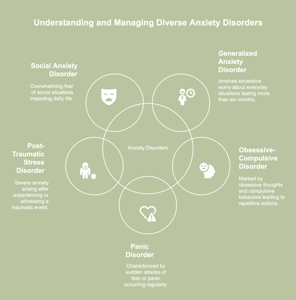 A picture showing different types of anxiety disorders.