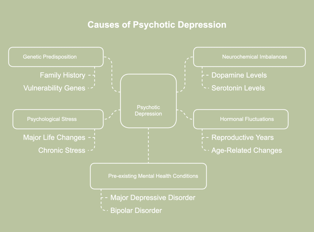 A picture showing causes of psychotic depression.