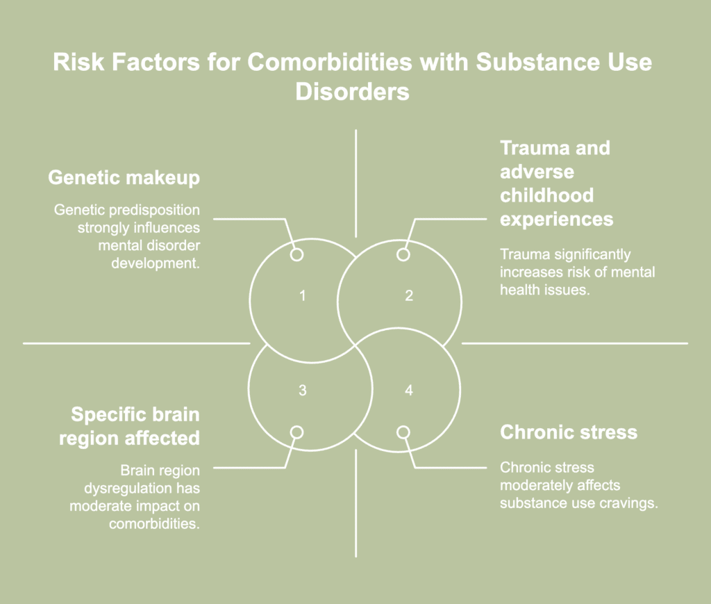 A picture showing the risk factors for comorbidities with substance use disorders.