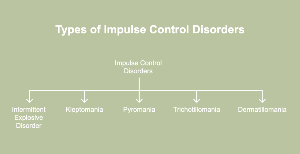A picture with all the types of impulse control disorder.