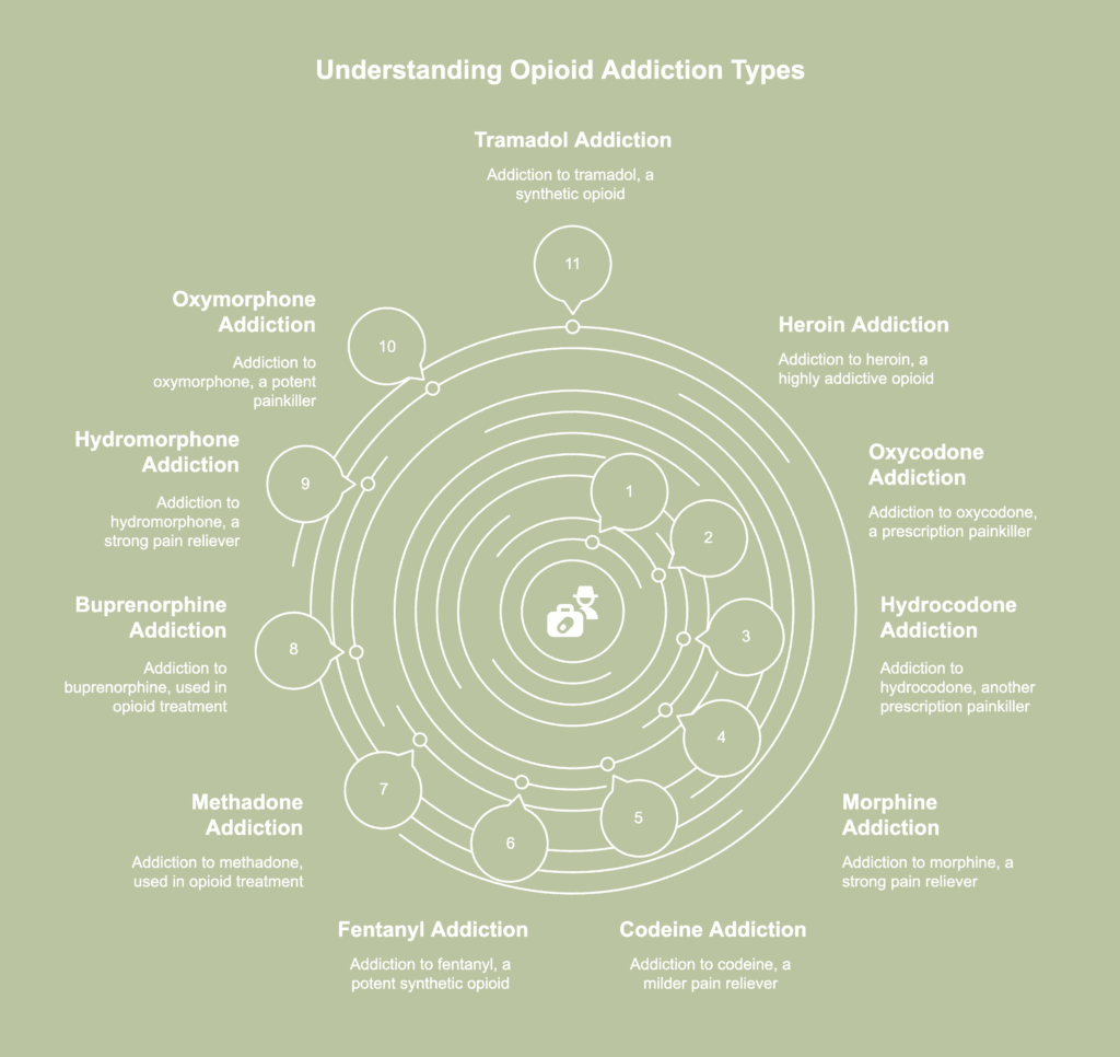 A picture showing the types of opioid addiction.