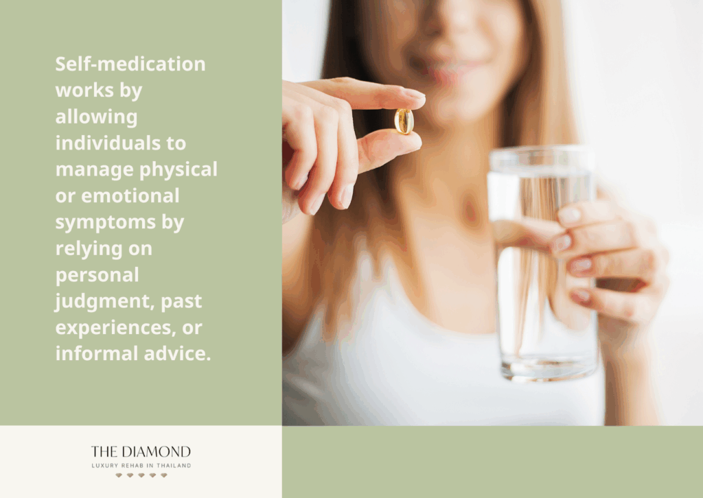 A woman with a pill in her right hand and a glass of water in her left hand.