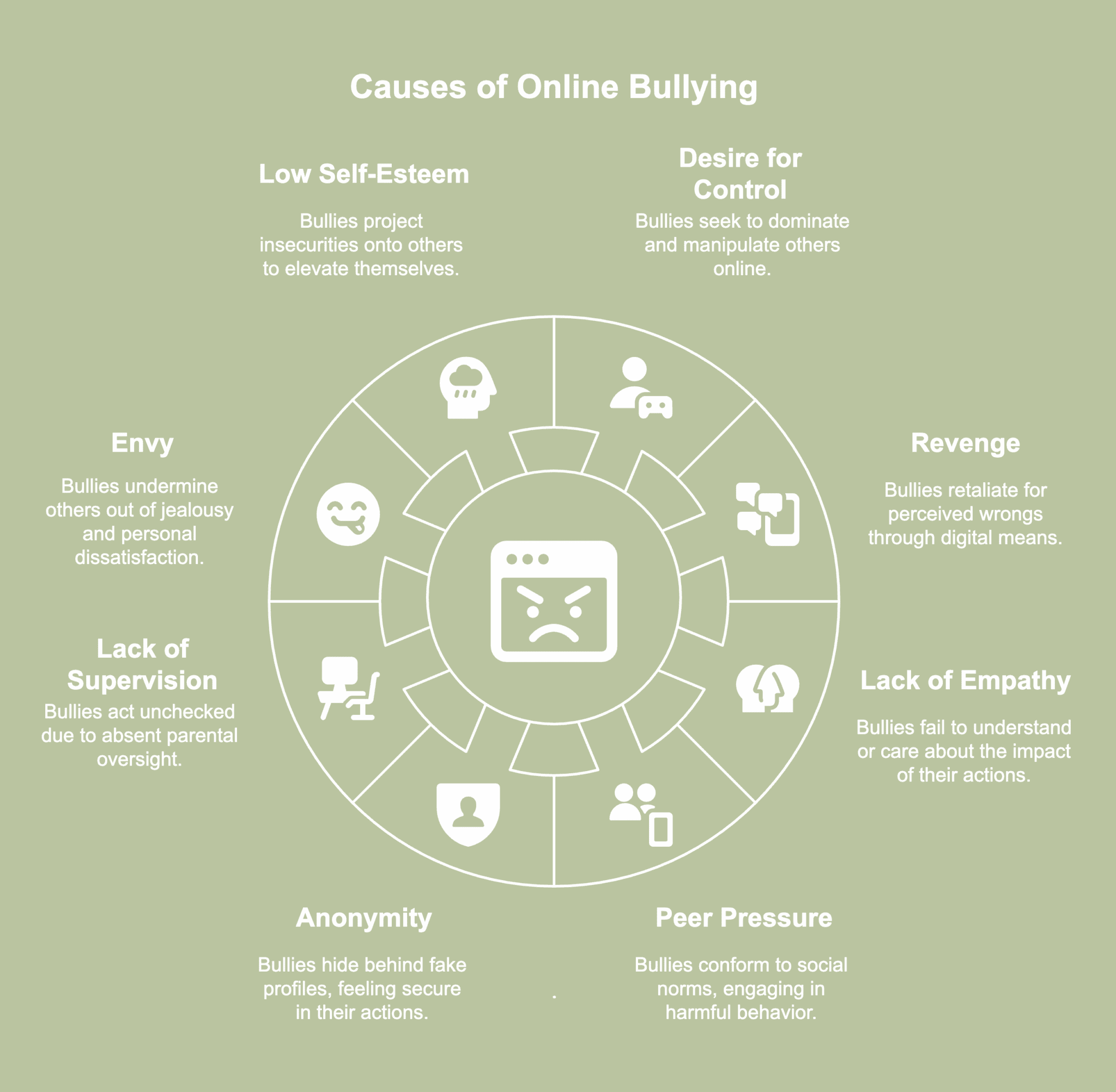 A picture showing causes of online bullying.