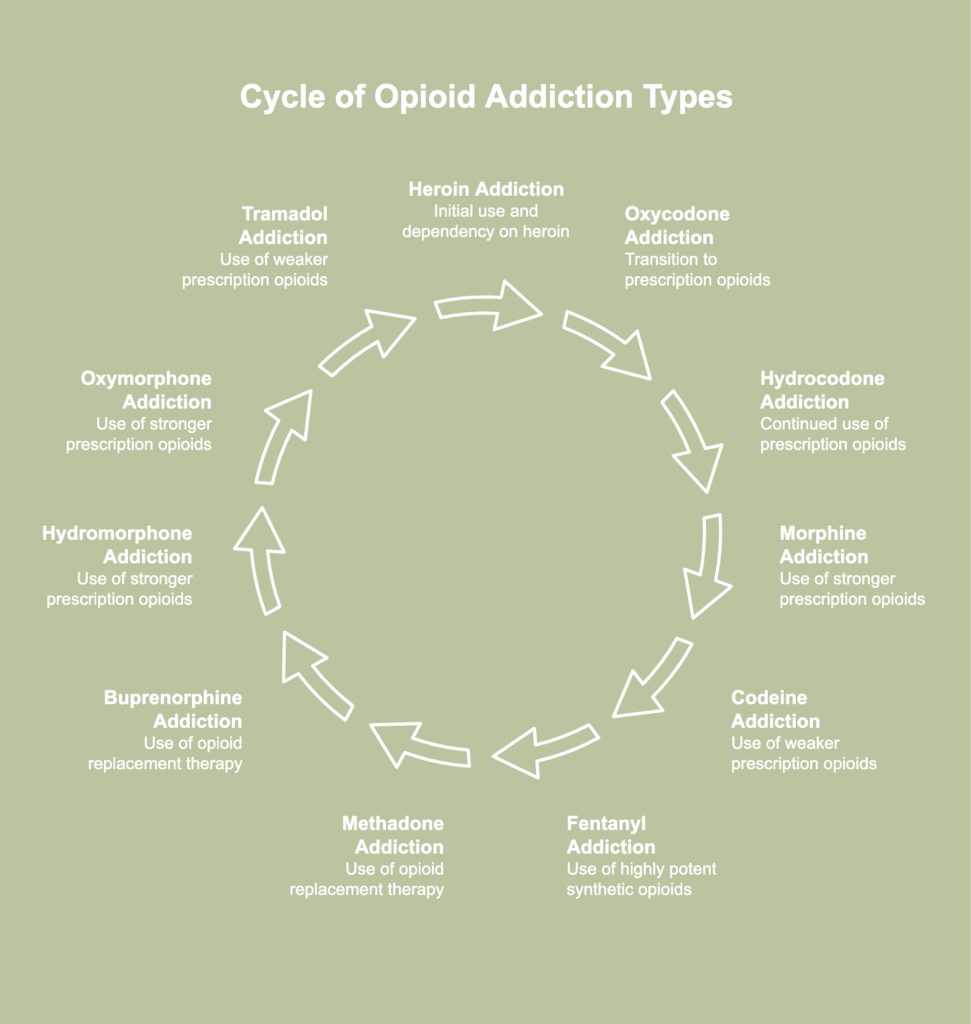 An illustrative picture showing opioid addiction types.